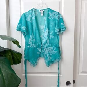 K Studio Tropical Top Blue Vintage Ruffle Kimono